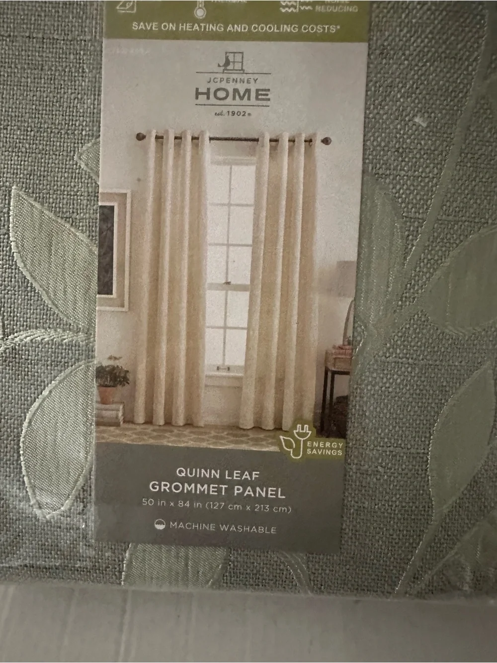 JCPenney Home Quinn Leaf Thermal Lined Grommet Curtain Panel 50x84 Sage NIP